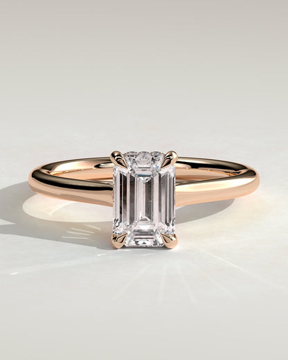 Jane - Emerald Claw Solitaire with Hidden Halo and Cathedral High Setting Engagement Ring - Rose Gold