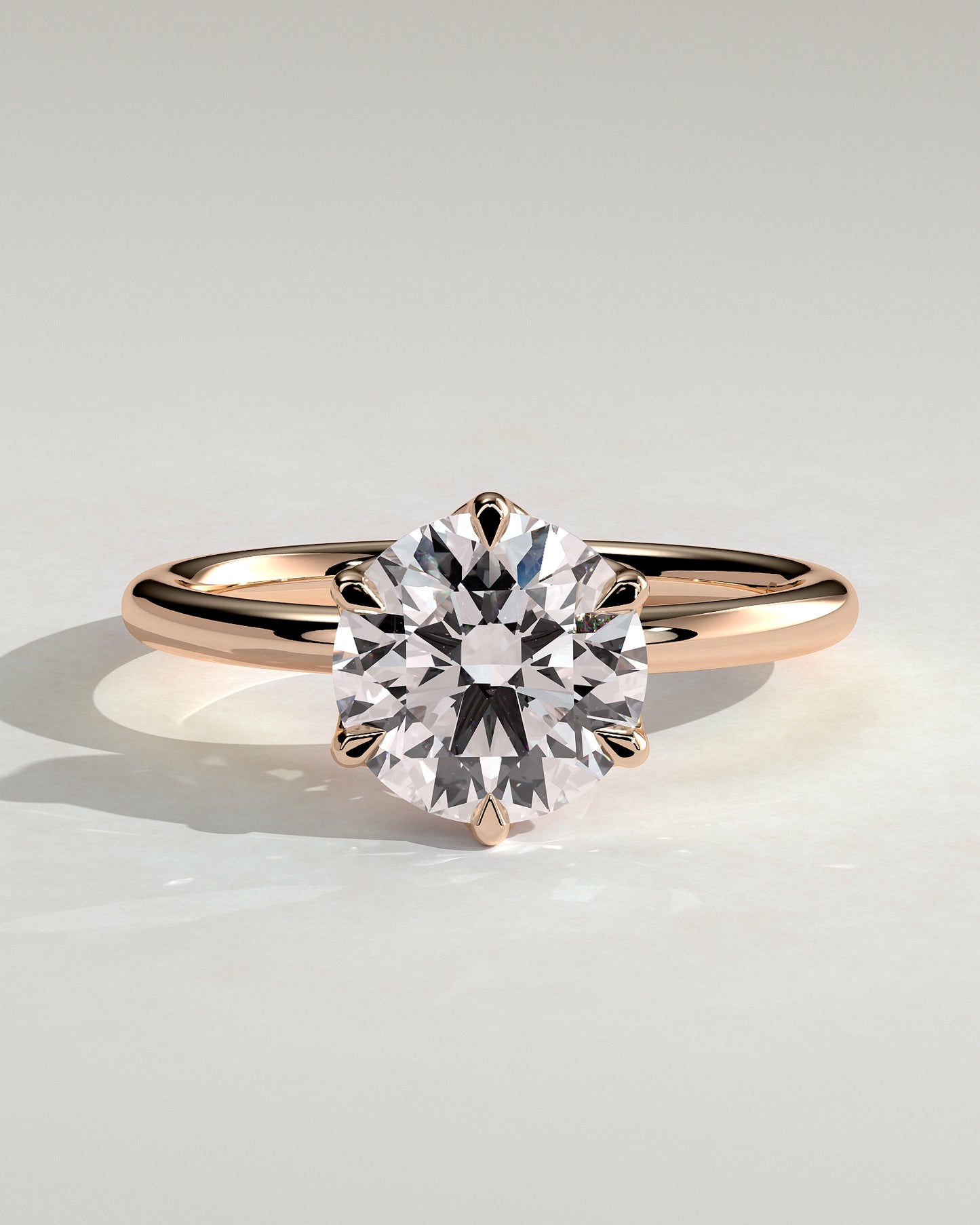 Iris - Round Claw Solitaire with Petal Gallery Engagement Ring - Rose Gold - Rose Gold 2ct
