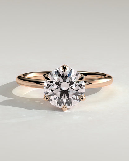 Iris - Round Claw Solitaire with Petal Gallery Engagement Ring - Rose Gold
