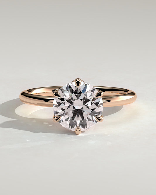 Iris - Round Claw Solitaire with Petal Gallery Engagement Ring - Rose Gold