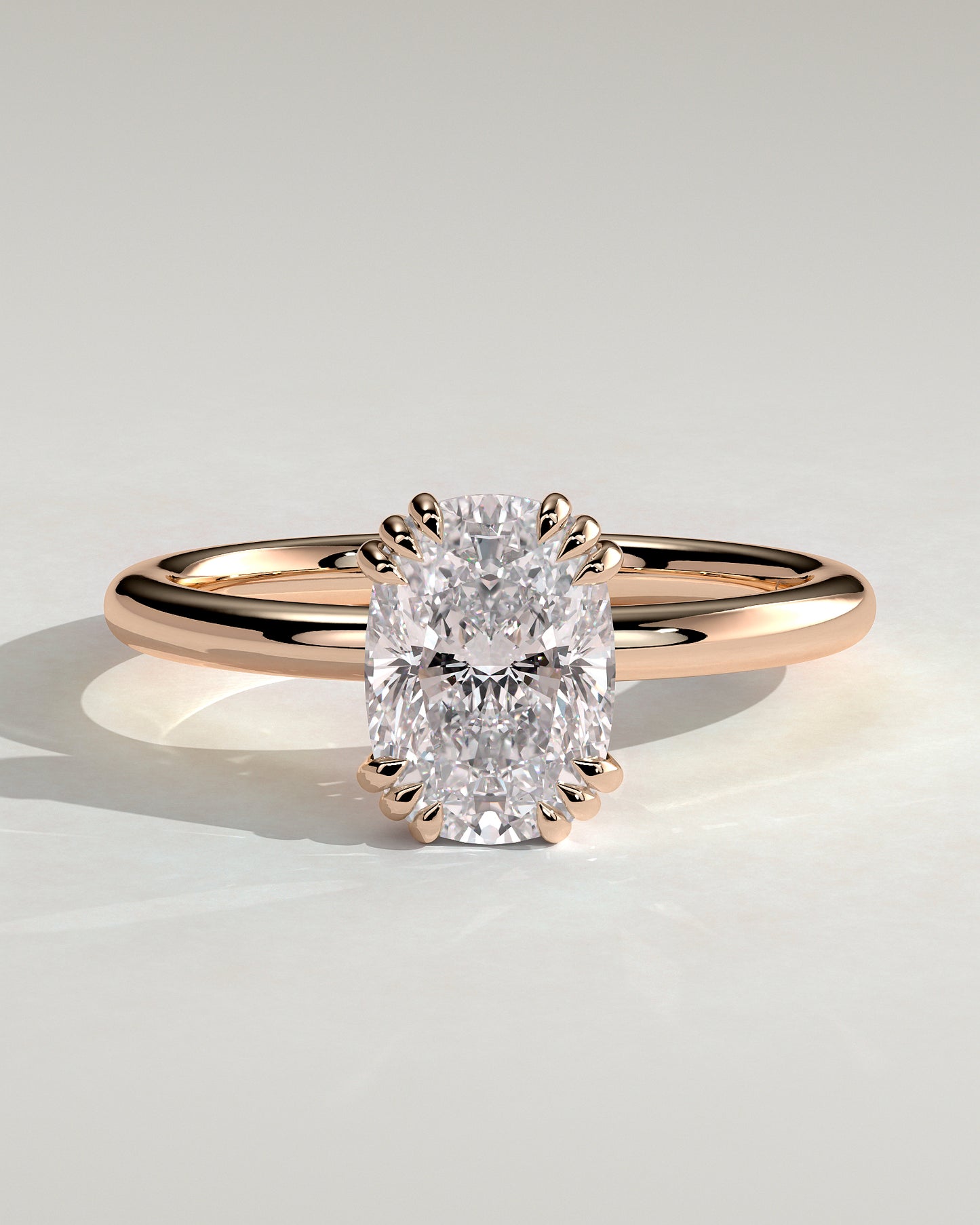 Helena - Elongated Cushion Triple Claw Solitaire Engagement Ring - Rose Gold - Rose Gold 2ct