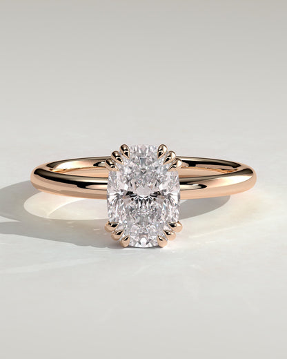 Helena - Elongated Cushion Triple Claw Solitaire Engagement Ring - Rose Gold
