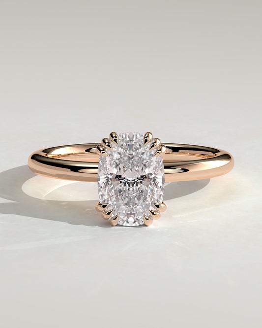 Helena - Elongated Cushion Triple Claw Solitaire Engagement Ring - Rose Gold
