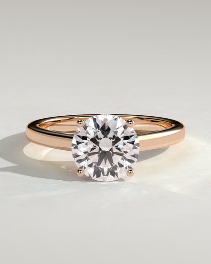 Georgia - Round Claw Solitaire with Flat Band and Cathedral High Setting Engagement Ring - Rose Gold