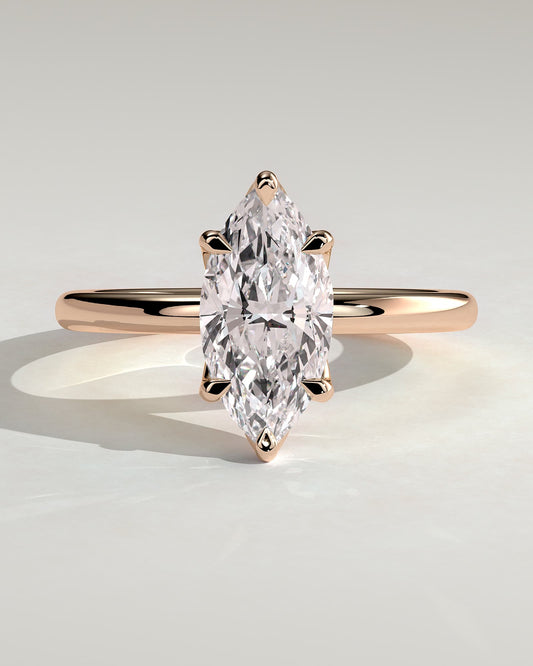 Eve - Marquise Claw Solitaire with Petal Gallery Engagement Ring - Rose Gold