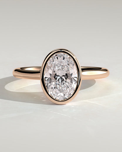 Daphne - Oval Bezel Solitaire with Cathedral High Setting Engagement Ring - Rose Gold