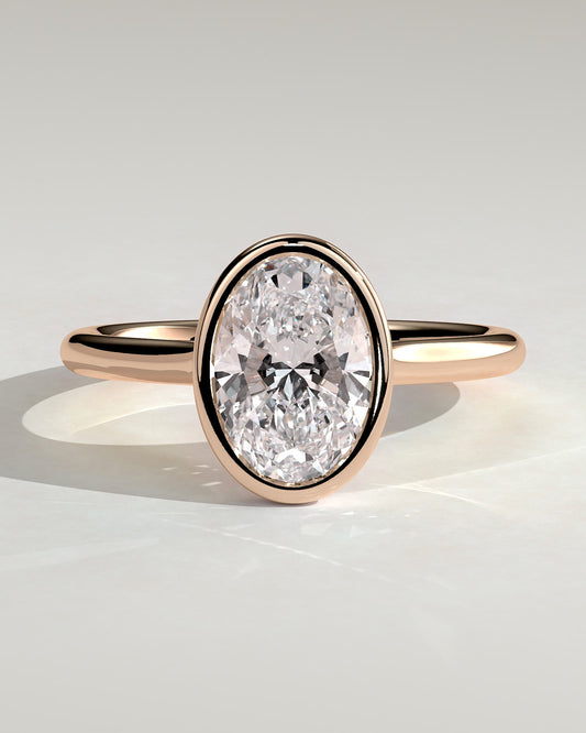 Daphne - Oval Bezel Solitaire with Cathedral High Setting Engagement Ring - Rose Gold
