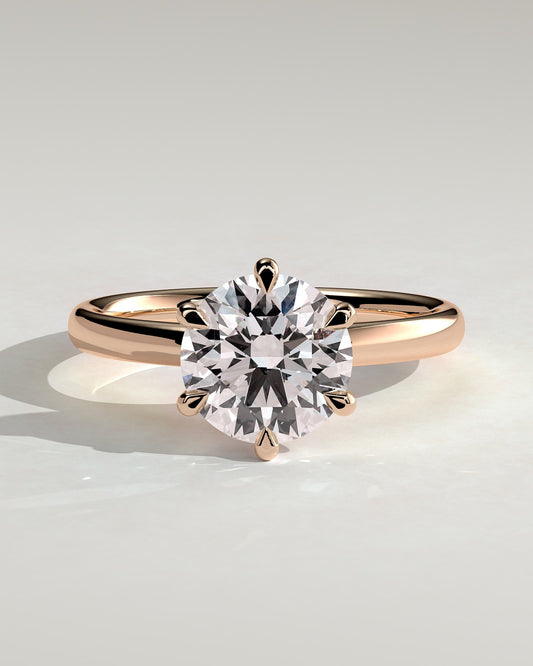 Daniela - Round Claw Solitaire with Solid Cathedral High Setting Engagement Ring - Rose Gold