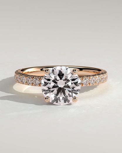 Charlie - Round Claw Solitaire with Hidden Halo and Pave Band Engagement Ring - Rose Gold