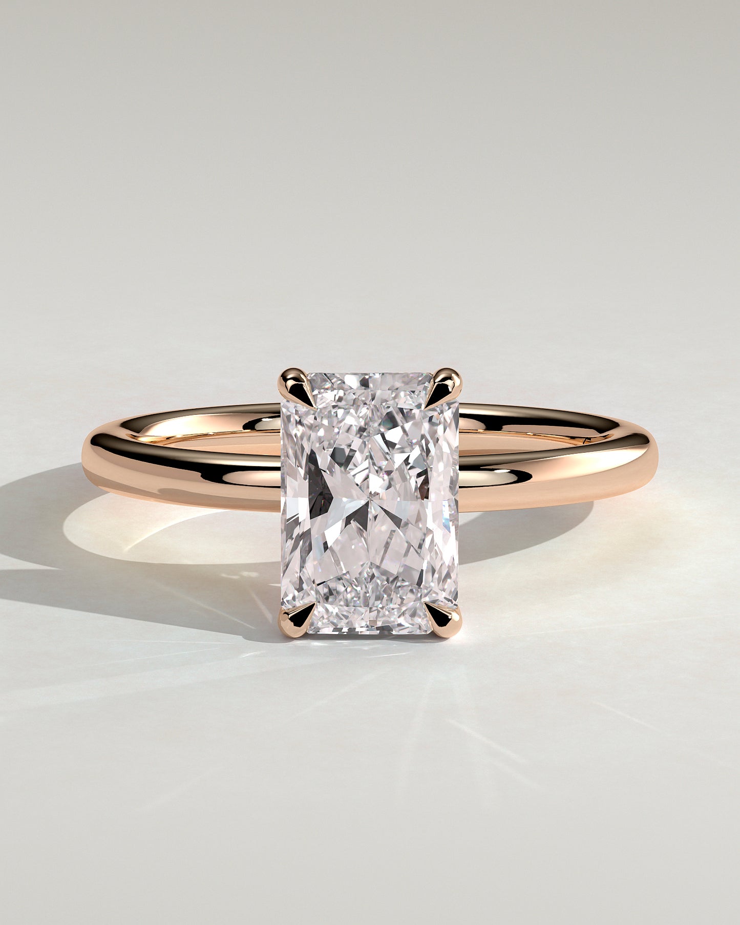 Carly - Radiant Claw Solitaire with Hidden Halo Engagement Ring - Rose Gold - Rose Gold 2ct