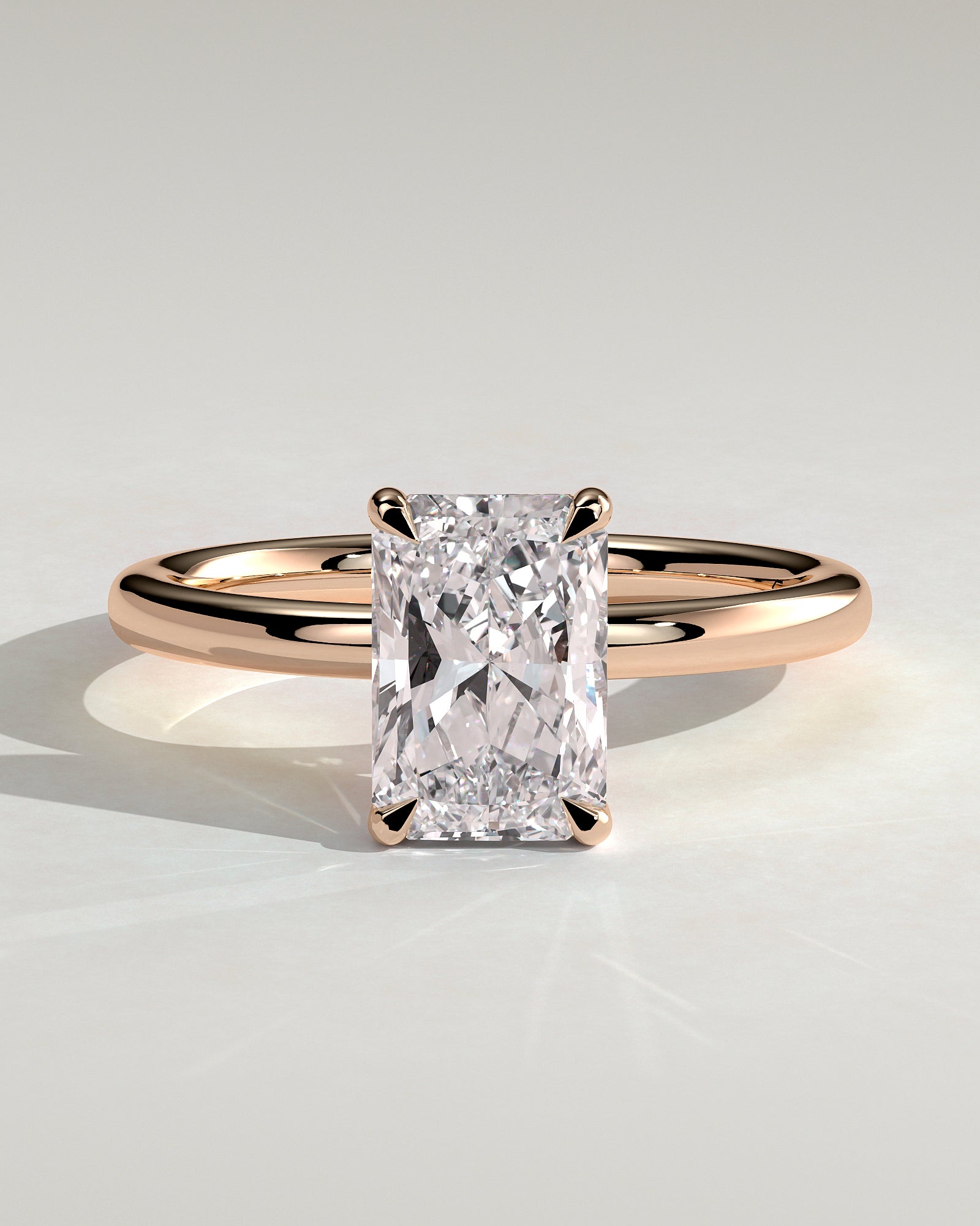 Carly - Radiant Claw Solitaire with Hidden Halo Engagement Ring - Rose Gold - Rose Gold 2ct