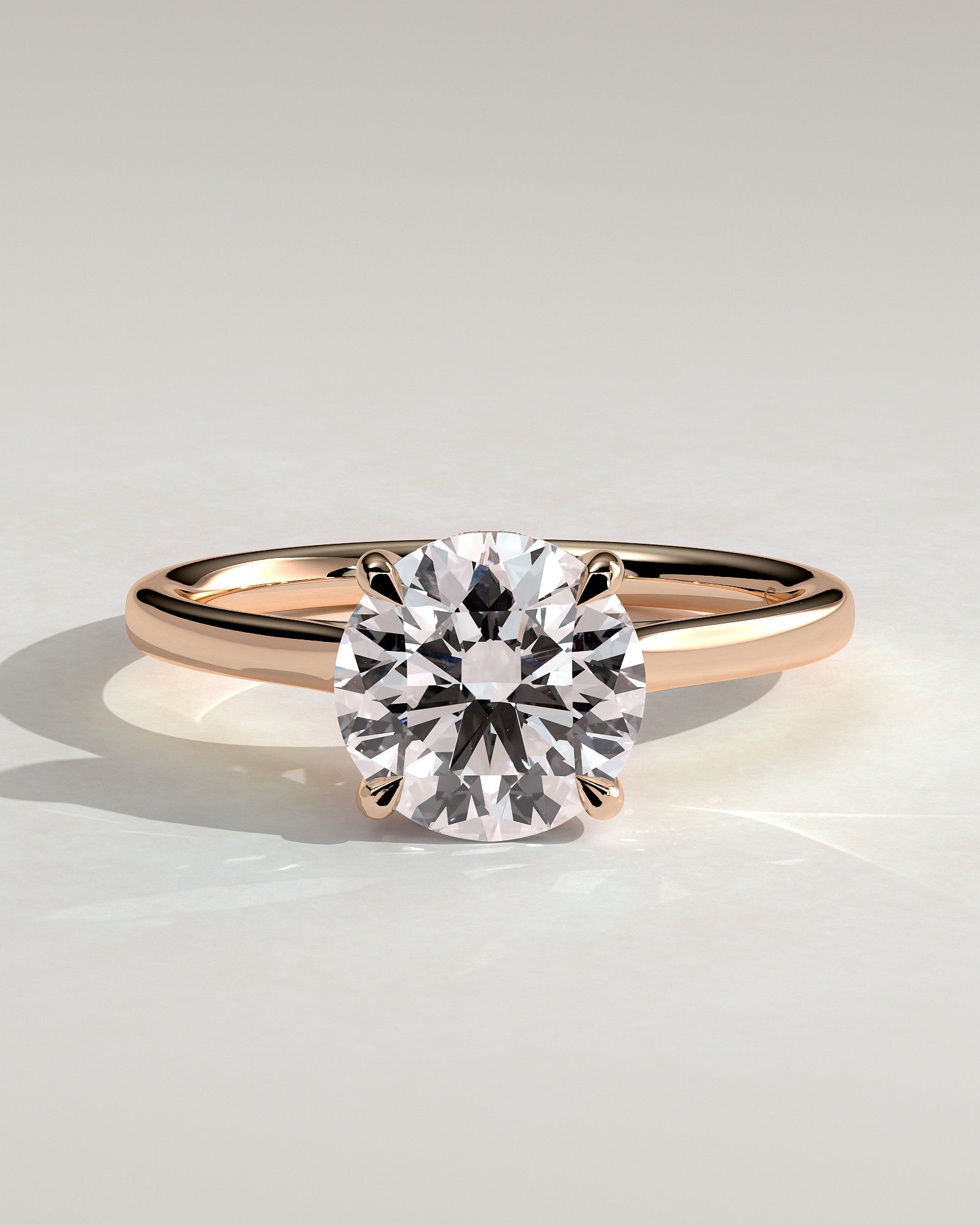Bonnie - Round Claw Solitaire with Hidden Halo and Cathedral High Setting Engagement Ring - Rose Gold - Rose Gold 2ct
