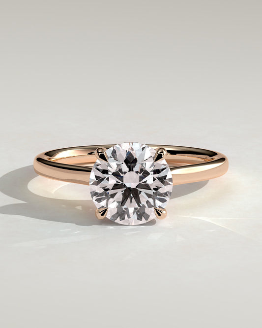 Bonnie - Round Claw Solitaire with Hidden Halo and Cathedral High Setting Engagement Ring - Rose Gold