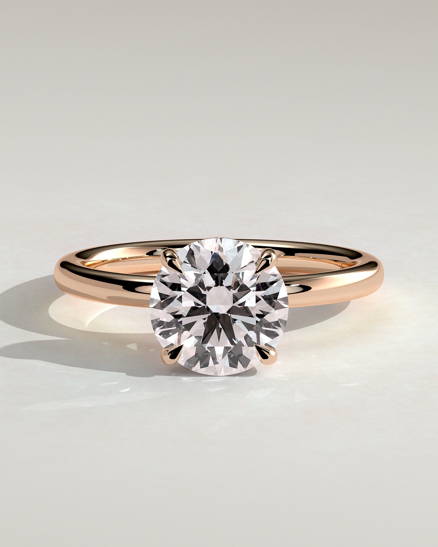 Bindi - Round Claw Solitaire with Hidden Halo Engagement Ring - Rose Gold - Rose Gold 2ct