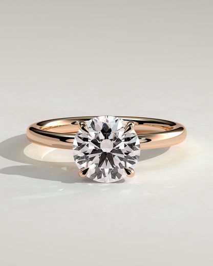 Bindi - Round Claw Solitaire with Hidden Halo Engagement Ring - Rose Gold