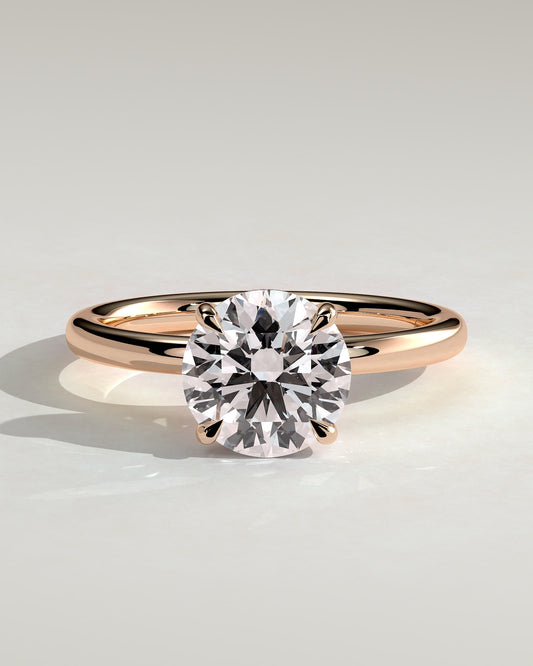 Bindi - Round Claw Solitaire with Hidden Halo Engagement Ring - Rose Gold