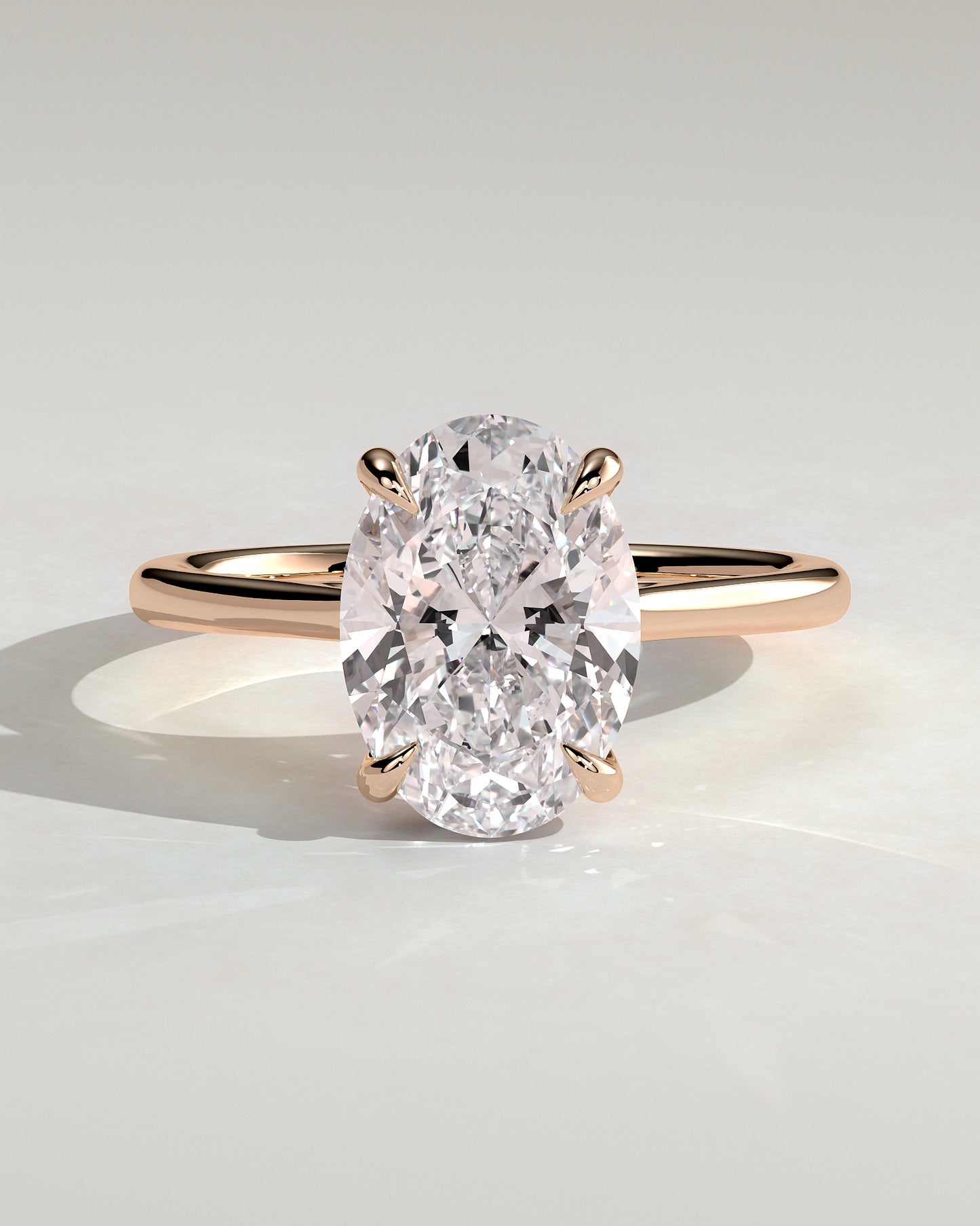 Bethany - Oval Claw Solitaire with Hidden Halo, Tapered Band and Cathedral High Setting Engagement Ring - Rose Gold - Rose Gold 2ct