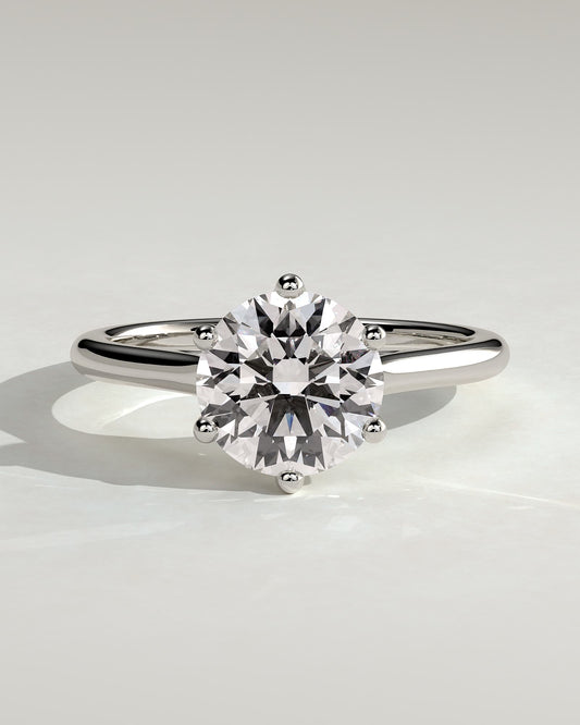 Zya - Round Claw Solitaire with Trellis Gallery, Lattice Detail and Cathedral Low Setting Engagement Ring - White Gold
