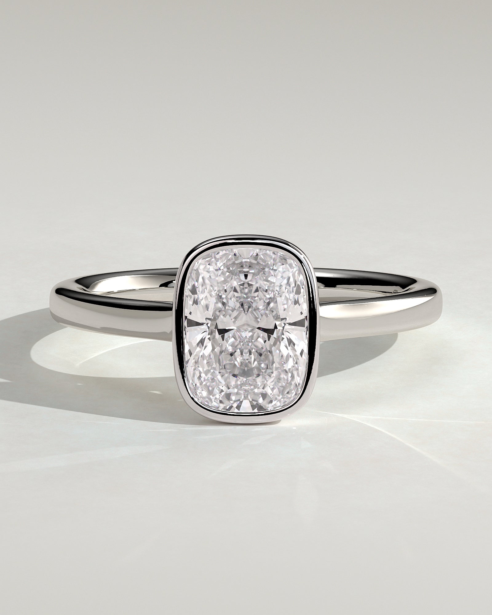 Billie - Elongated Cushion Bezel Solitaire with Cathedral High Setting Engagement Ring - Platinum - White Gold / Platinum 2ct