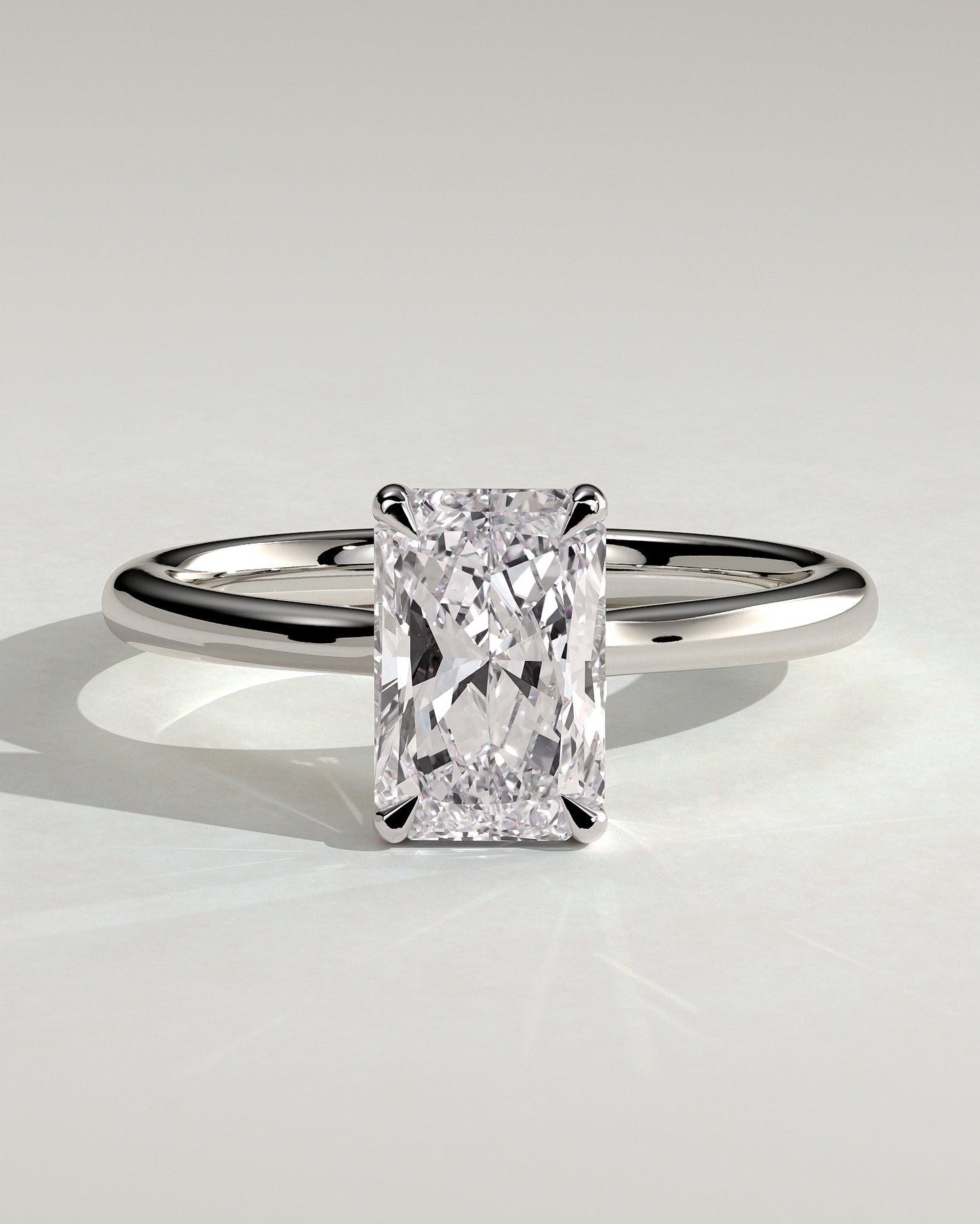 Ari - Radiant Claw Solitaire with Hidden Halo, Tapered Band and Cathedral High Setting Engagement Ring - Platinum - White Gold / Platinum 2ct