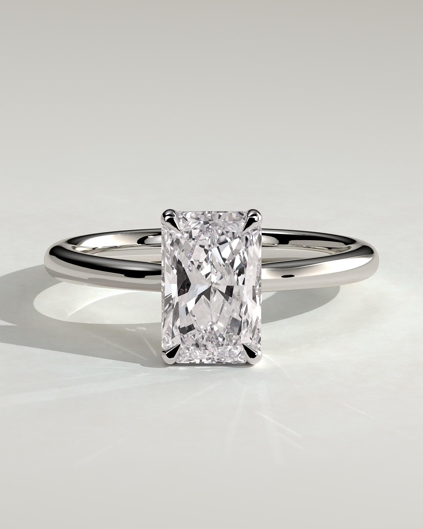 Ari - Radiant Claw Solitaire with Hidden Halo, Tapered Band and Cathedral High Setting Engagement Ring - White Gold - white gold - Lara Jewels