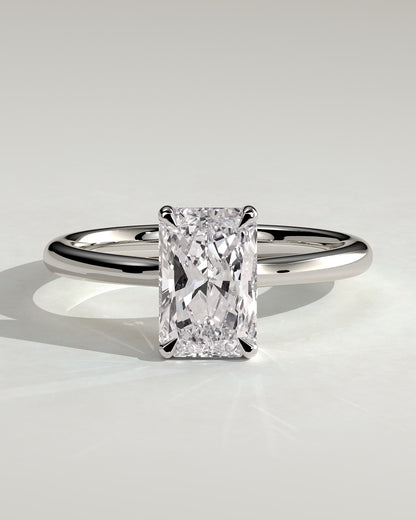 Ari - Radiant Claw Solitaire with Hidden Halo, Tapered Band and Cathedral High Setting Engagement Ring - White Gold - white gold - Lara Jewels