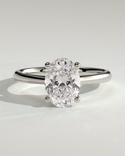Emily - Oval Claw Solitaire with Pinched Tapered Band and Cathedral Low Setting Engagement Ring - Platinum