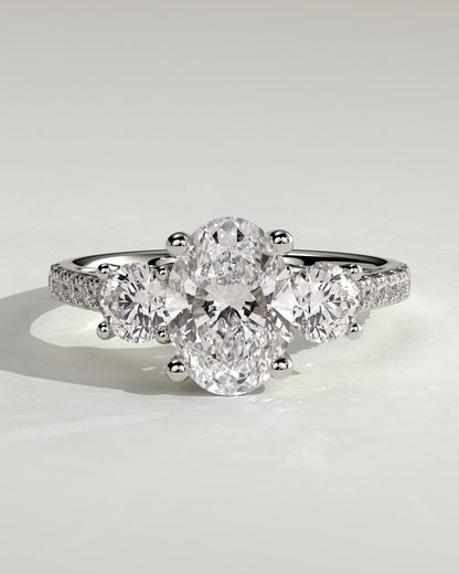 Aviana - Oval Claw Trilogy with Round Side Stones, Pave Band and Trellis Gallery  Engagement Ring - Platinum