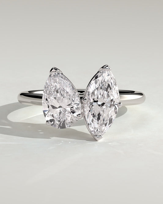 Dolly - Pear and Marquise Claw Toi et Moi Engagement Ring - Platinum