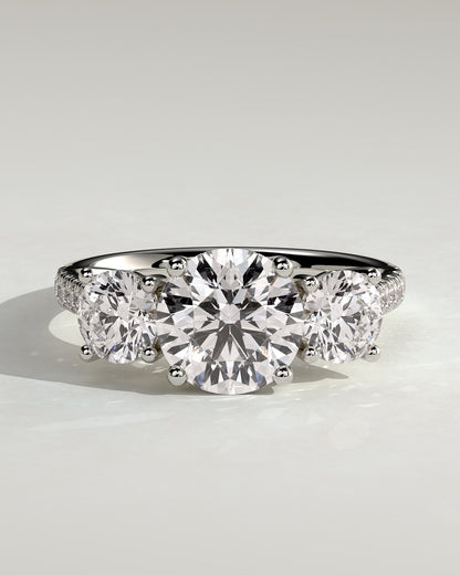 Ella - Round Claw Trilogy with Round Side Stones, Pave Band and Trellis Gallery  Engagement Ring - Platinum