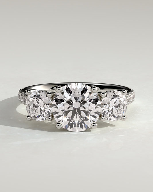 Ella - Round Claw Trilogy with Round Side Stones, Pave Band and Trellis Gallery  Engagement Ring - Platinum