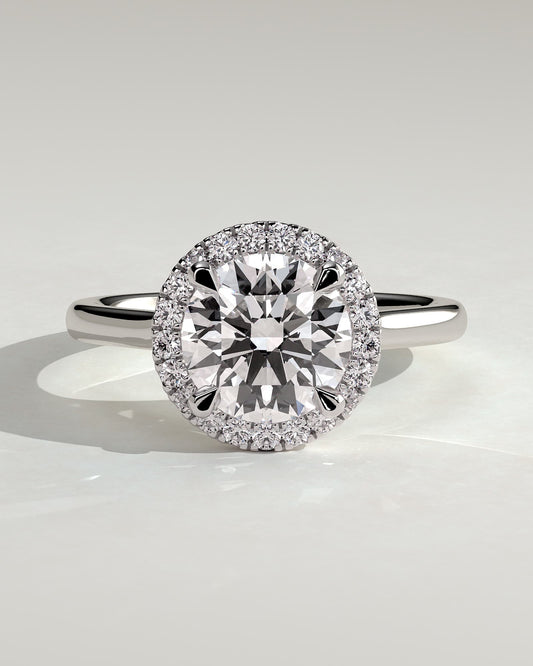 Nola - Round Claw Solitaire with Halo and Cathedral High Setting Engagement Ring - Platinum