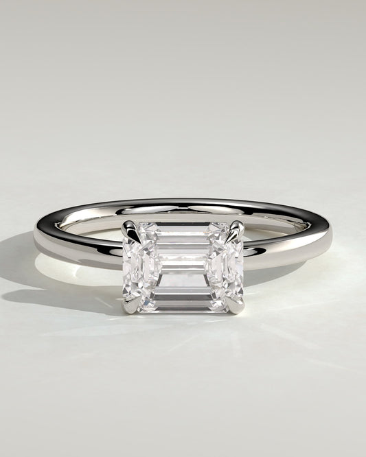 Evelyn - Emerald East West Claw Solitaire with Raised Basket Gallery Engagement Ring - Platinum