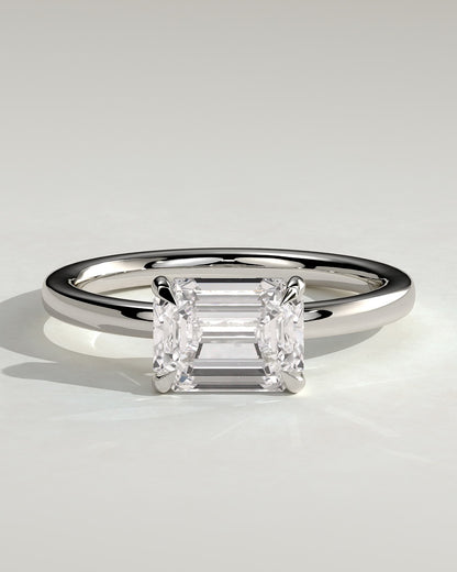 Evelyn - Emerald East West Claw Solitaire with Raised Basket Gallery Engagement Ring - White Gold