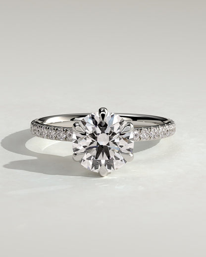 Holly - Round Claw Solitaire with Pave Band and Pave Collar Engagement Ring - Platinum