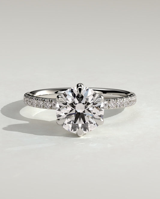 Holly - Round Claw Solitaire with Pave Band and Pave Collar Engagement Ring - Platinum
