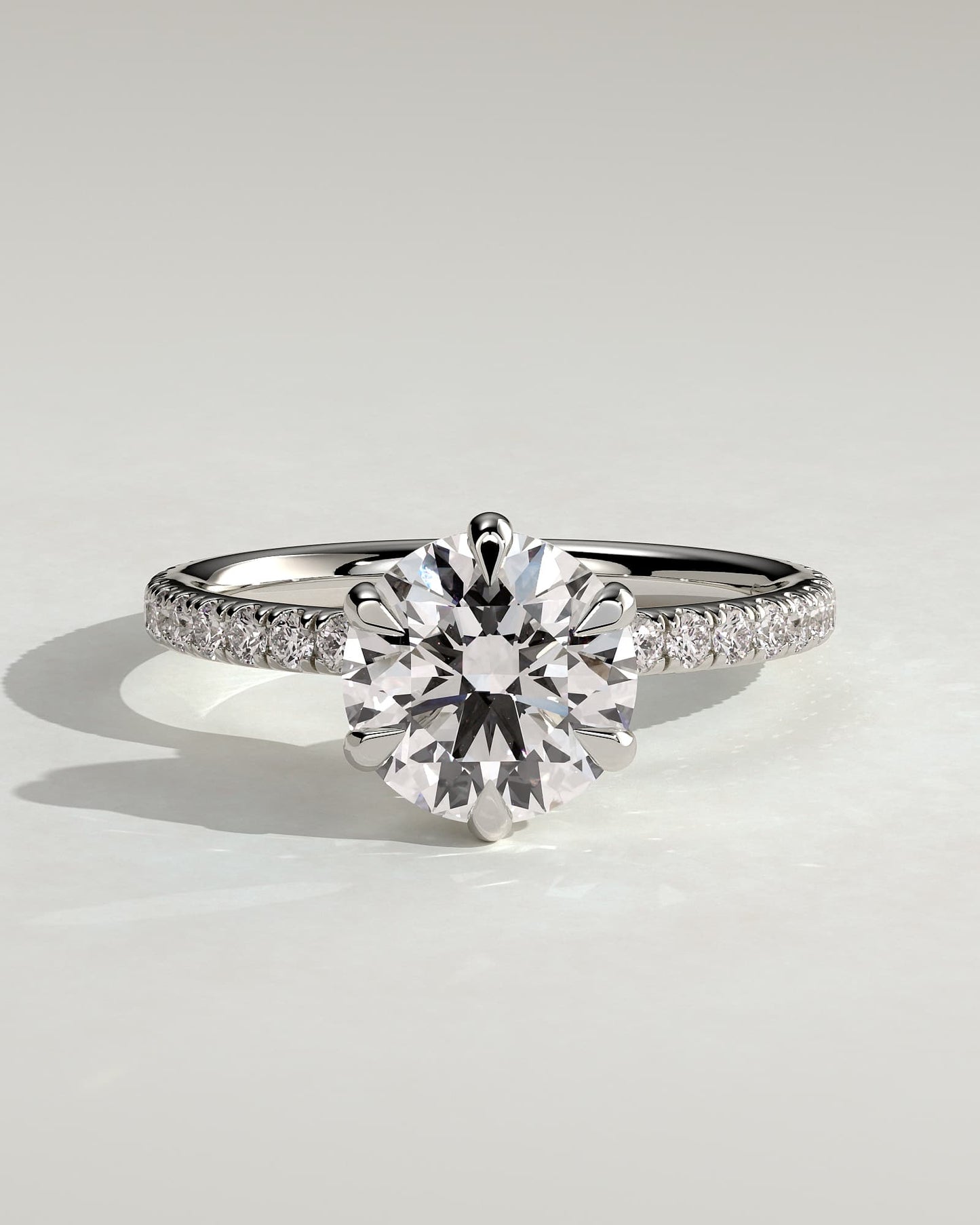 Holly - Round Claw Solitaire with Pave Band and Pave Collar Engagement Ring - White Gold