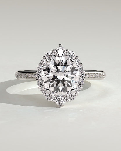 Jessica - Round Claw Solitaire with Graduating Halo and Bead Set Micropave and Tapered Band Engagement Ring - Platinum