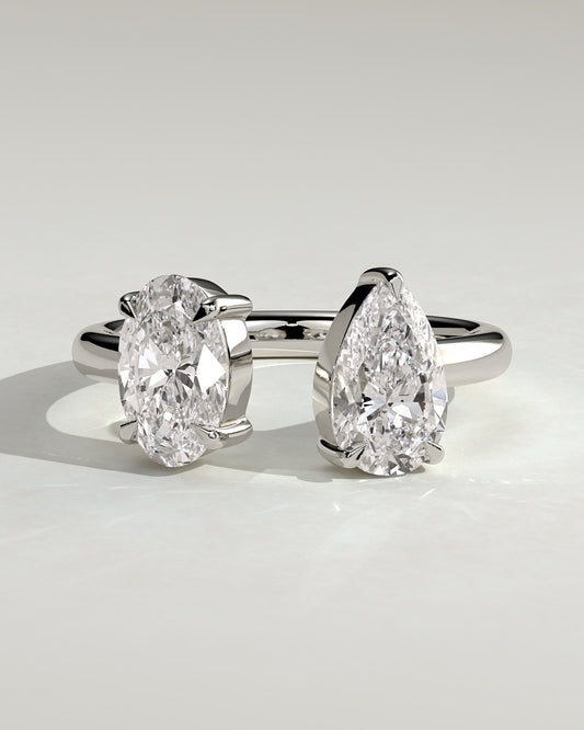 Nadia - Oval and Pear Claw Toi et Moi with Open Band Engagement Ring - White Gold