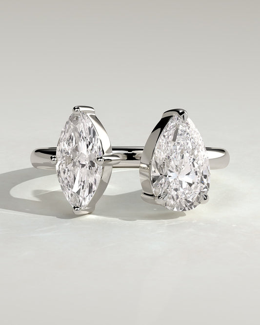 Salma - Marquise and Pear Claw Toi et Moi with Open Band Engagement Ring - Platinum