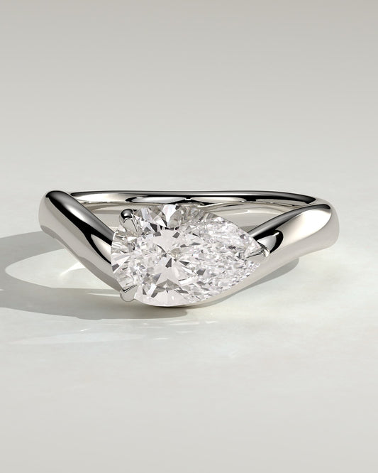 Shai - Pear East West Claw Solitaire with Wave Band Engagement Ring - Platinum