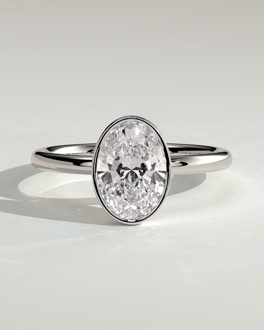 Sage - Oval Bezel Solitaire Engagement Ring - Platinum
