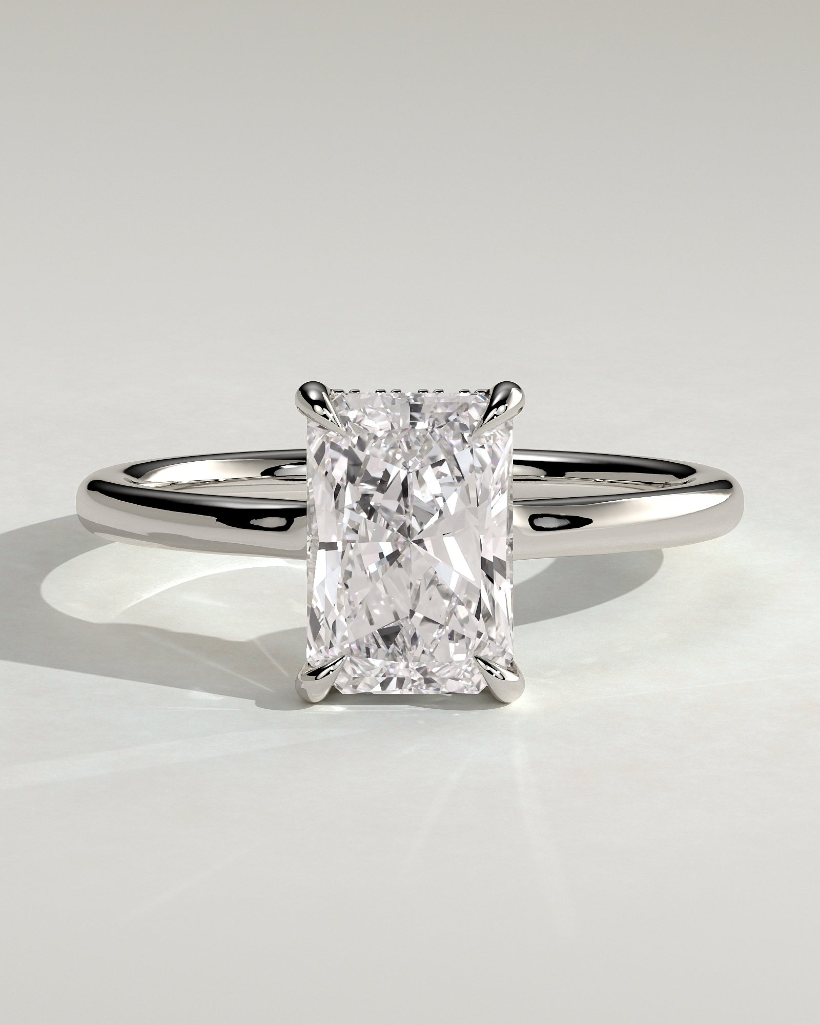 Adina - Radiant Claw Solitaire with Hidden Halo and Floating Cathedral Low Setting Engagement Ring - Platinum - White Gold / Platinum 2ct