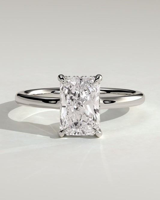 Adina - Radiant Claw Solitaire with Hidden Halo and Floating Cathedral Low Setting Engagement Ring - White Gold - white gold - Lara Jewels