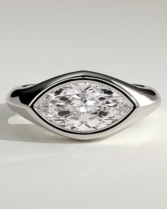 Angie - Statement Marquise East West Bezel Solitaire with Signet Band Engagement Ring - Platinum - platinum - Lara Jewels