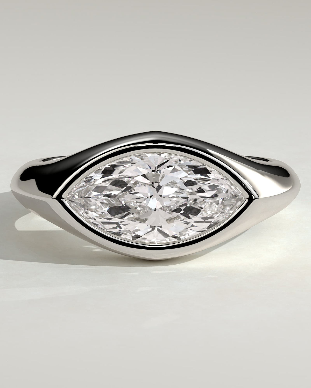Angie - Statement Marquise East West Bezel Solitaire with Signet Band Engagement Ring - White Gold - white gold - Lara Jewels