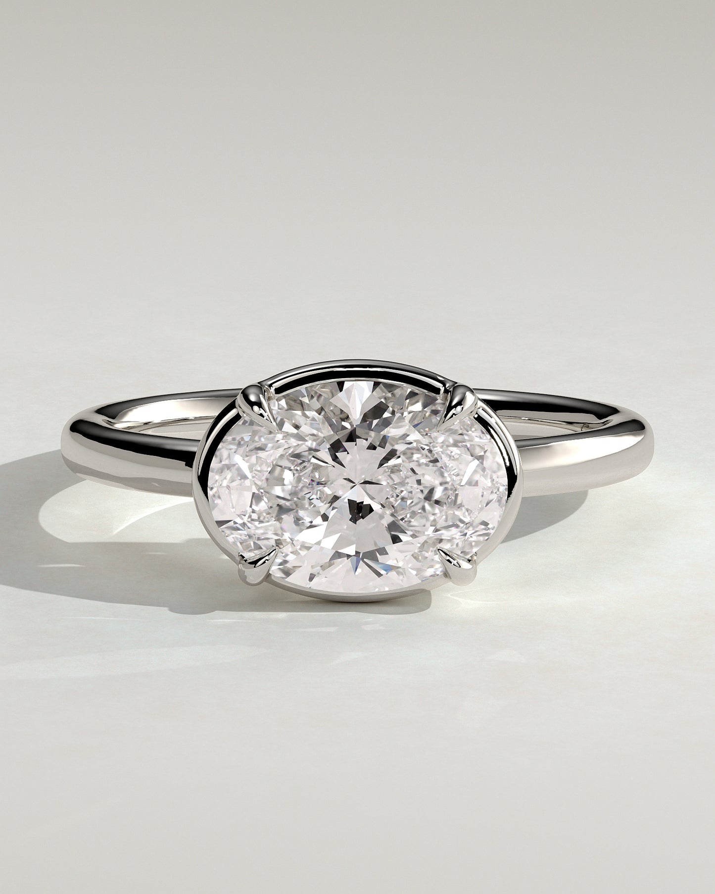 Arlo - Oval East West Claw Solitaire with Bezel Frame Engagement Ring - Platinum - White Gold / Platinum 2ct