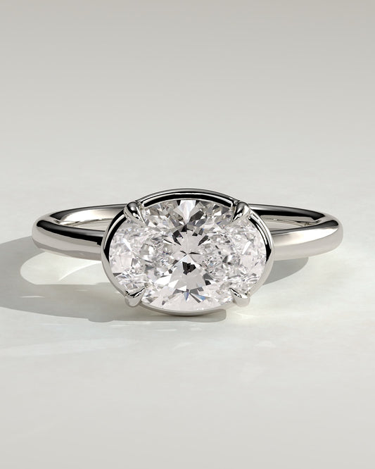 Arlo - Oval East West Claw Solitaire with Bezel Frame Engagement Ring - Platinum - platinum - Lara Jewels