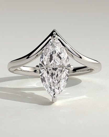 Giselle - Marquise Claw Solitaire with V Band Engagement Ring - Platinum