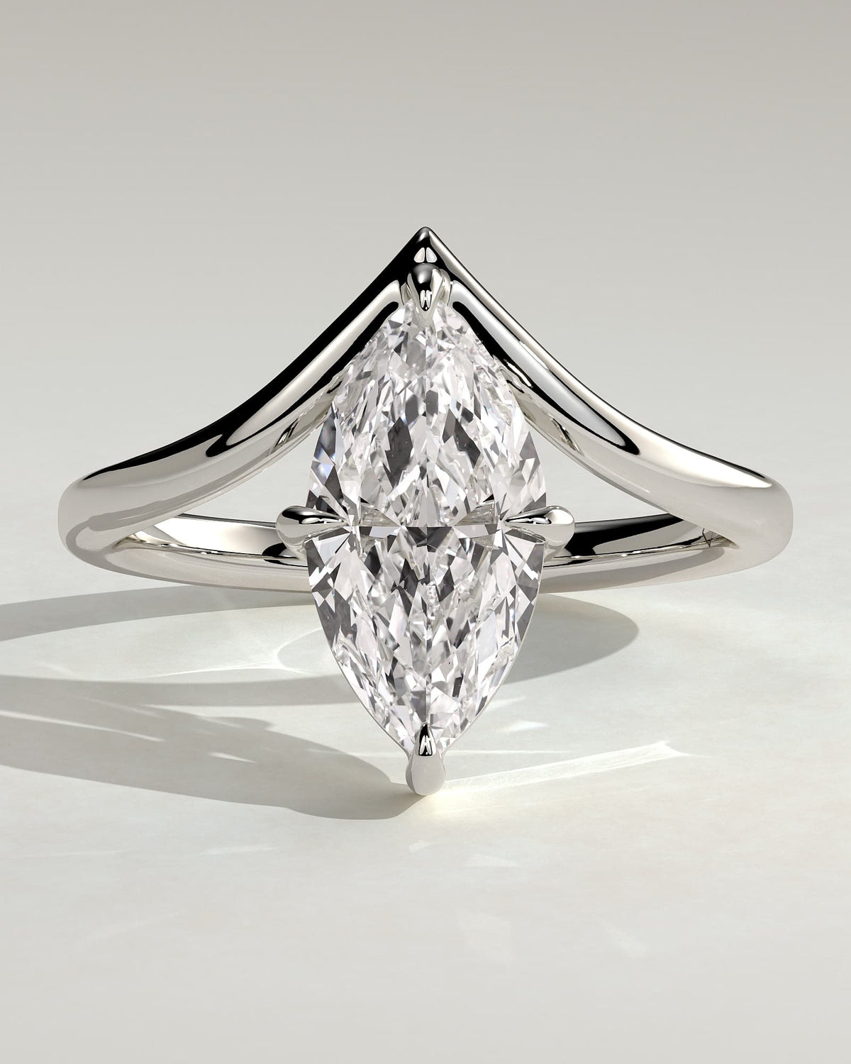 Giselle - Marquise Claw Solitaire with V Band Engagement Ring - White Gold